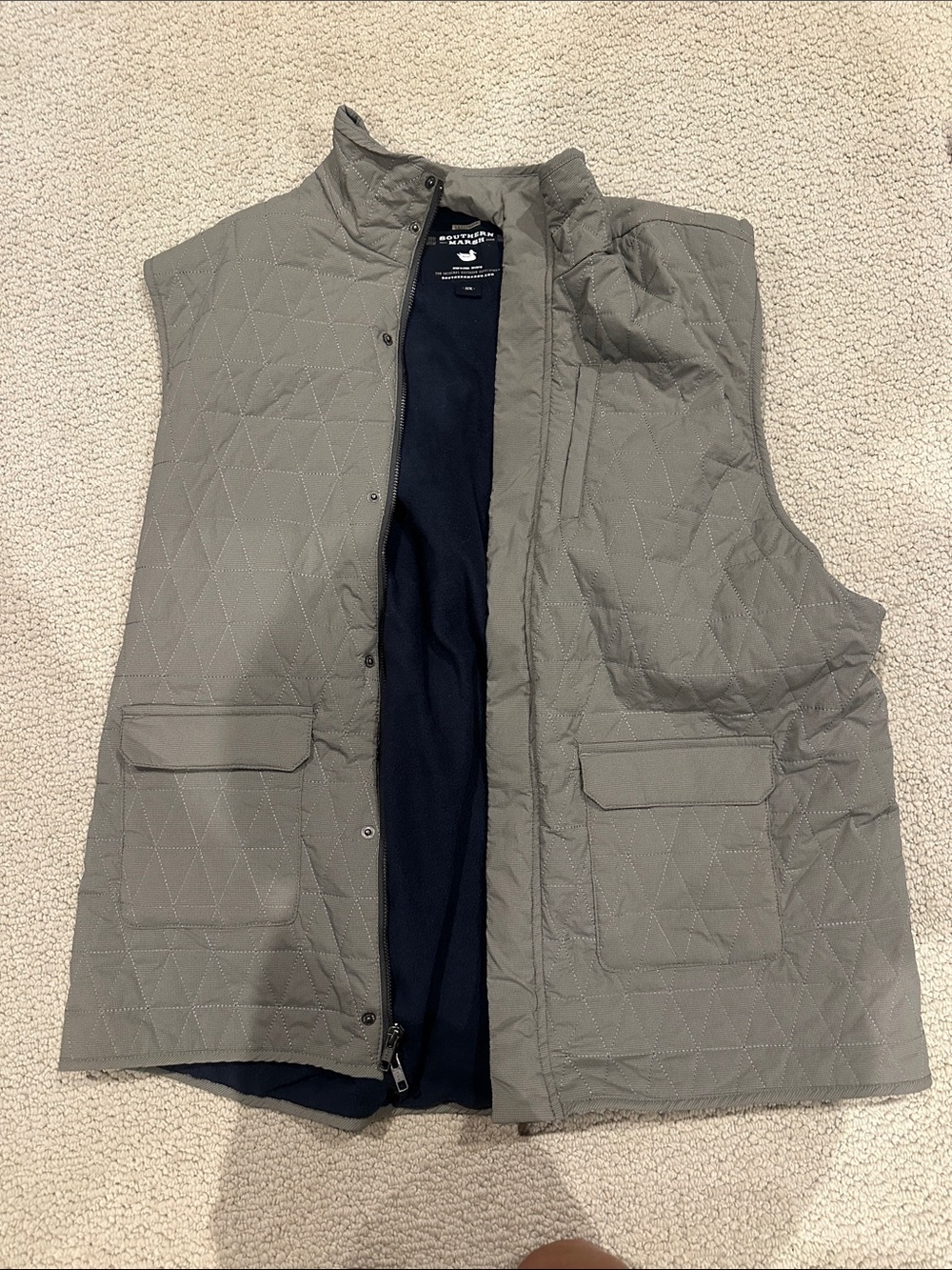 Southern Marsh Quilted Vest in Gray with Navy Interior